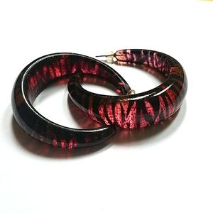 NWT Zebra Red and Black Glitter Hoop Earrings